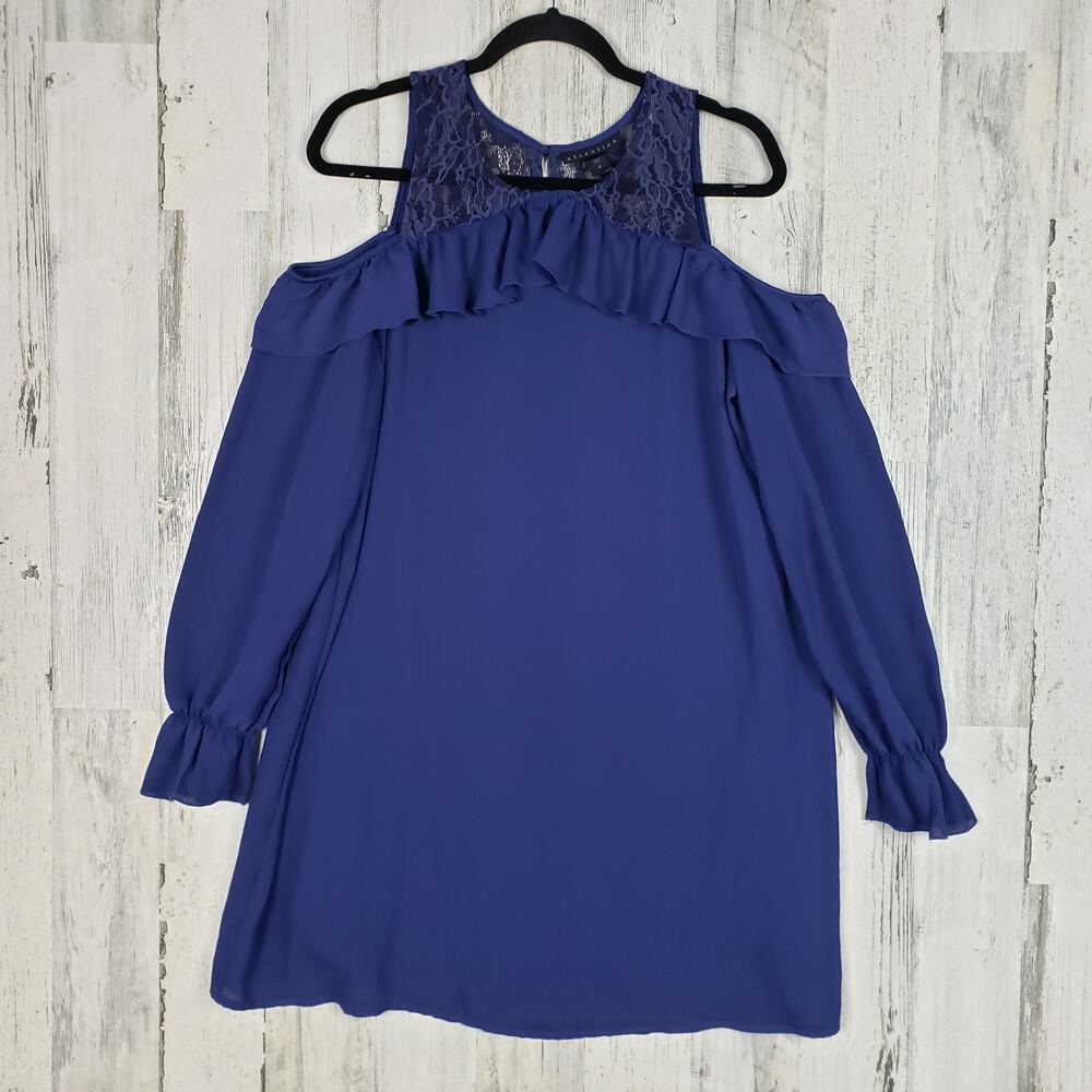 Attention Long Sleeve Cold Shoulder Ruffled Lace Dress Women's Size Medium